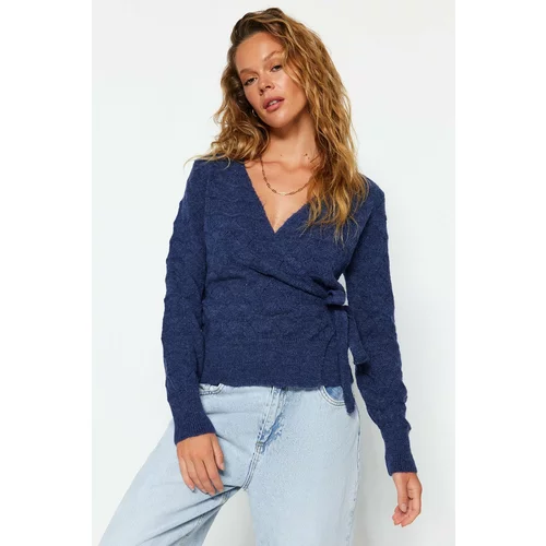 Trendyol Indigo Soft-Textured, Double Breasted Collar Knitwear Sweater
