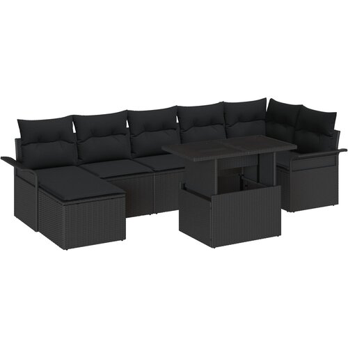 VidaXL 8-delna vrtna sedežna garnitura s blazinami Črna Poli ratan, 2-sedežna vrtna sofa s shranjevanjem in blazinami Črna Poli ratan Slike