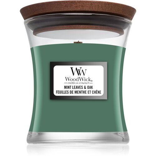 WoodWick Mint Leaves & Oak dišeča sveča z lesenim stenjem 85 g Cene