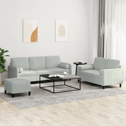 vidaXL 3-dijelni set sofa s jastucima svjetlosivi baršunasti