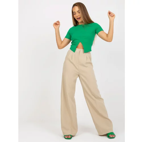 Fashion Hunters Beige wide trousers made of fabric with pockets