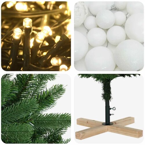  Umjetno božićno drvce s kuglicom 150 cm 150 LED lampica - 150 cm s LED žaruljama i bijelim kuglicama Slike