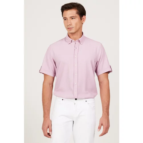 AC&Co / Altınyıldız Classics Men's Lilac Slim Fit Slim Fit Shirt with Hidden Buttons and Short Sleeves.