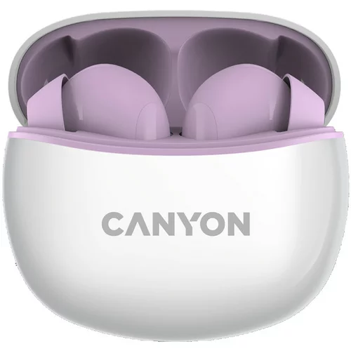 Canyon TWS-5 Bluetooth headset, with microphone, BT V5.3 JL 6983D4, Frequence Response:20Hz-20kHz, battery EarBud 40mAh*2+Charging Case 500mAh, type-C cable length 0.24m, size: 58.5*52.91*25.5mm, 0.036kg, Purple - CNS-TWS5PU