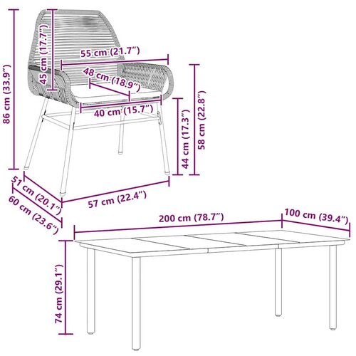  Vrtna garnitura - 8-dijelni vrtni blagovaonski set s jastucima poliratan i staklo Siva 200 x 100 x 74 cm 8 Slike