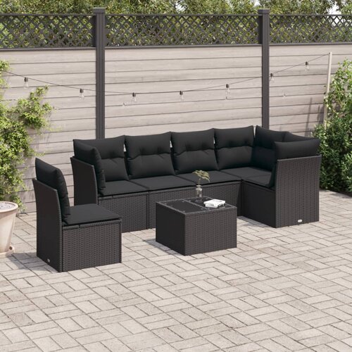 7-dijelni set vrtnih sofa od poliratana s jastucima crni Cijene