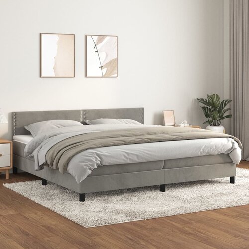 The Living Store Box spring postelja z vzmetnico svetlo siva 200x200 cm žamet - Box Spring Postelja, (21491580) Slike