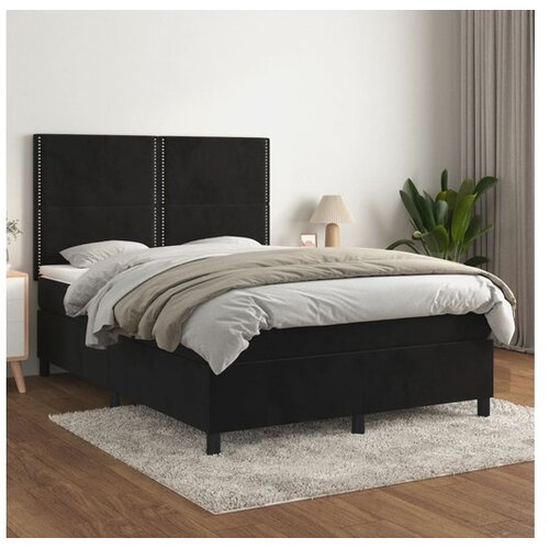  Box spring postelja z vzmetnico črna 140x200 cm žamet Cene