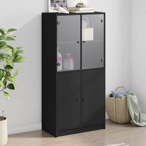  The Living Store Visoka omara z vrati črna 68x37x142 cm inženirski les - Komoda, (21500628) Cene