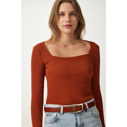  Women's Tile Square Collar Corduroy Knitted Blouse Cene