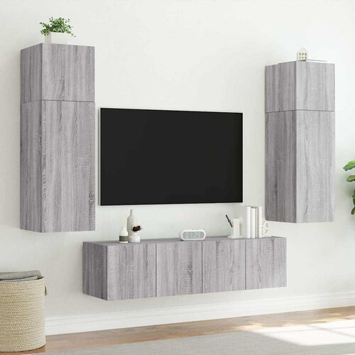 Zidni TV ormarić s LED svjetlima boja hrasta 80x35x41 cm Slike