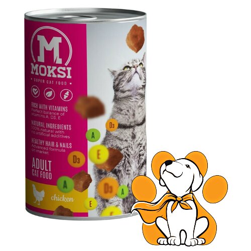 Moksi adult cat chicken 415g, vlažna hrana za odrasle mačke sa piletinom Slike
