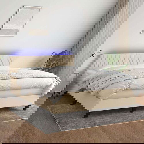  Krevet box spring s madracem LED krem 140x200 cm od tkanine Slike