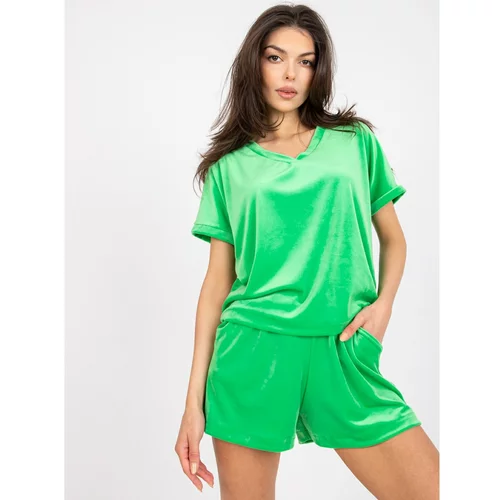 Fashion Hunters Green two-piece velor set with a RUE PARIS triangle neckline