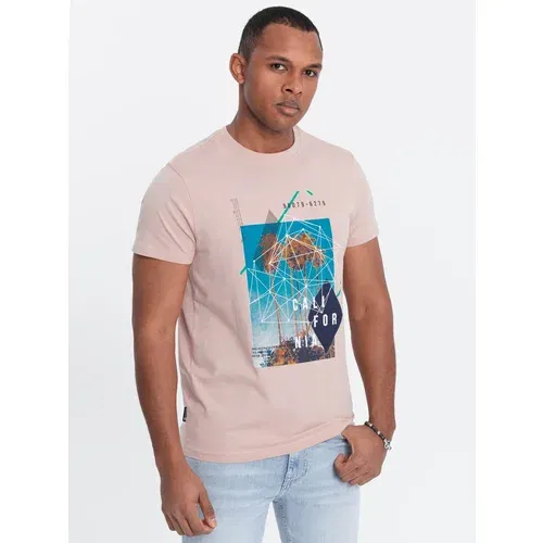 Ombre Men's printed cotton t-shirt California - pink