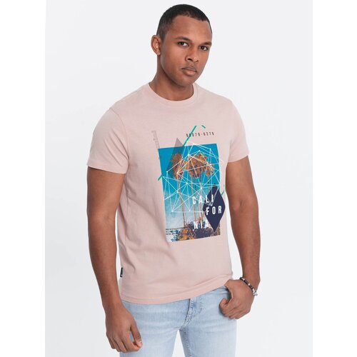 Ombre Men&amp;#039;s printed cotton t-shirt California - pink Slike