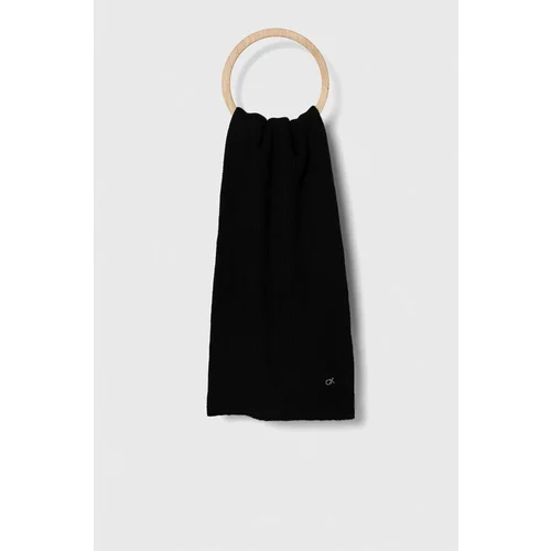 Calvin Klein Šal s primesjo volne črna barva