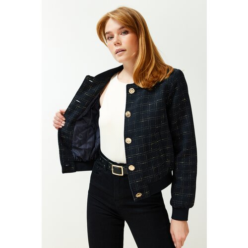 Trendyol Navy Blue Oversize Tweed Jacket Coat Slike