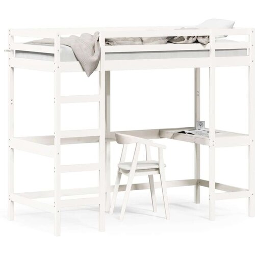  Krevet na kat s radnim stolom bijeli 90x190 cm od borovine Slike