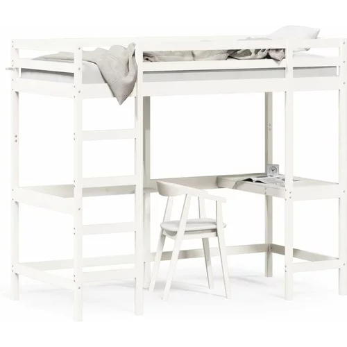  Krevet na kat s radnim stolom bijeli 90x190 cm od borovine