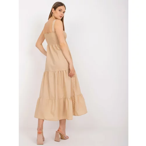 Fashion Hunters RUE PARIS beige maxi dress on the straps with a frill
