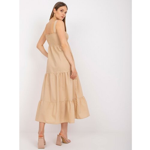 Fashion Hunters RUE PARIS beige maxi dress on the straps with a frill Slike
