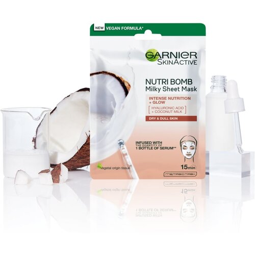 Garnier Skin Naturals Nutri Bomb Coconut + Hyaluronic Acid hranljiva in posvetlitvena maska 1 ks za ženske Slike