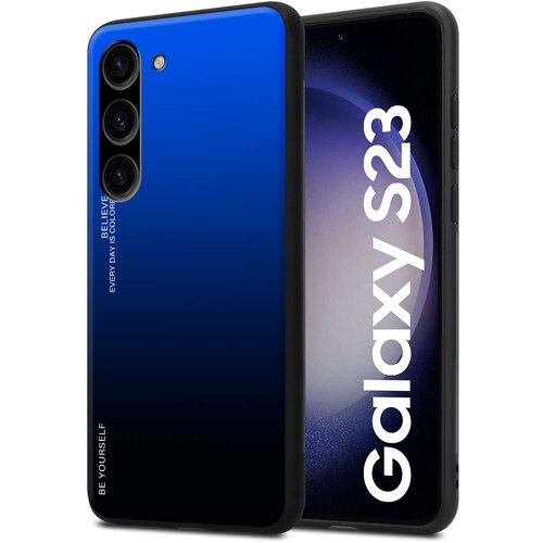 Cadorabo Ohi&scaron;je je združljivo z Samsung Galaxy S23 in modra - črna - Dvobarvni za&scaron;čitni pokrov iz silikona TPU in hrbtna stran iz kaljenega stekla, (20859968) Cene