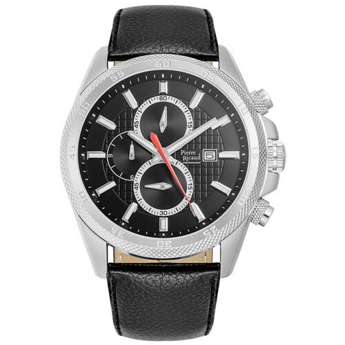 Pierre Ricaud muški chronograph crni srebrni sportski ručni sat sa crnim kožnim kaišem Slike