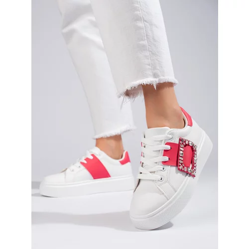 SHELOVET White women's sneakers with pink insert