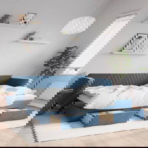 VidaXL Dnevni krevet na razvlačenje s ladicama plavi 90x200 cm bar&amp;scaron;un Slike