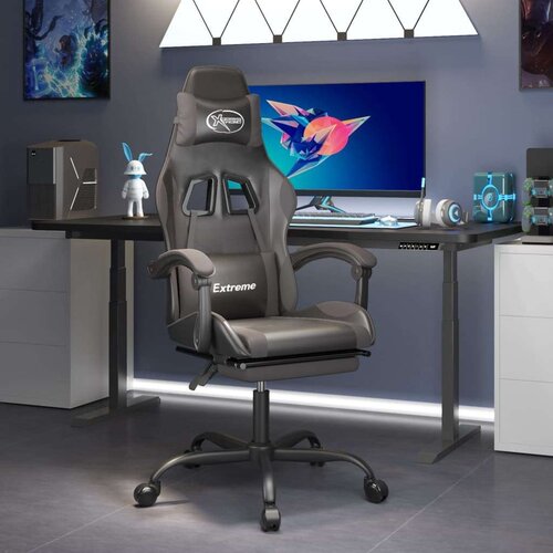  Gaming stol z oporo za noge črno in sivo umetno usnje, (21377251) Cene