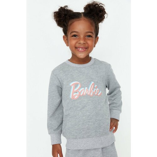 Trendyol Gray Melange Barbie Licensed Girls' Knitted Sweatshirt Slike