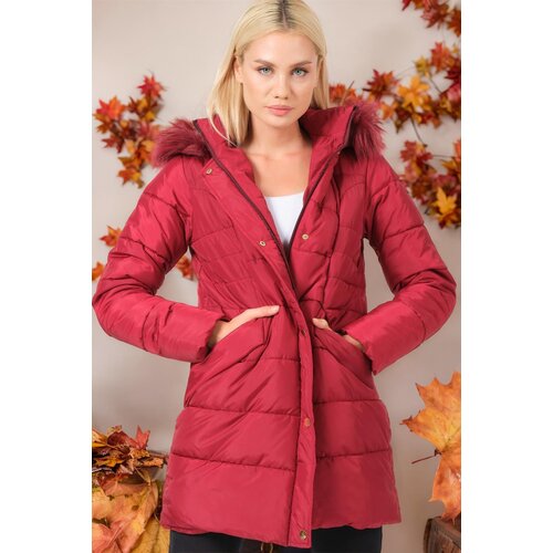 Dewberry Z6745 LADIES' COAT-PLAIN BURGUNDY Cijene