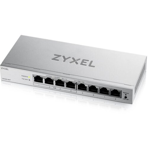 Zyxel GS1200-8HPV3 Upravljano L2 Gigabit Ethernet (10/100/1000) Podpora za napajanje preko Etherneta (PoE) Namizni računalnik Siva Slike