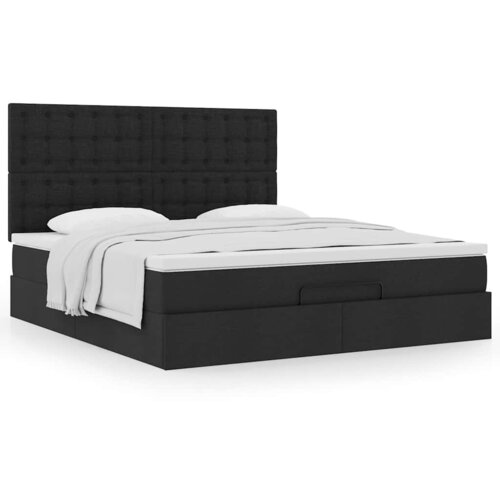 VidaXL Otomanski krevet s madracem crni 180x200cm od tkanine Slike