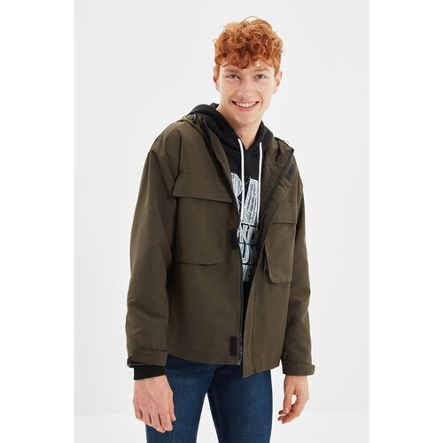 Trendyol Khaki Men's Hooded Double Flap Pocket Slim Coat Cene