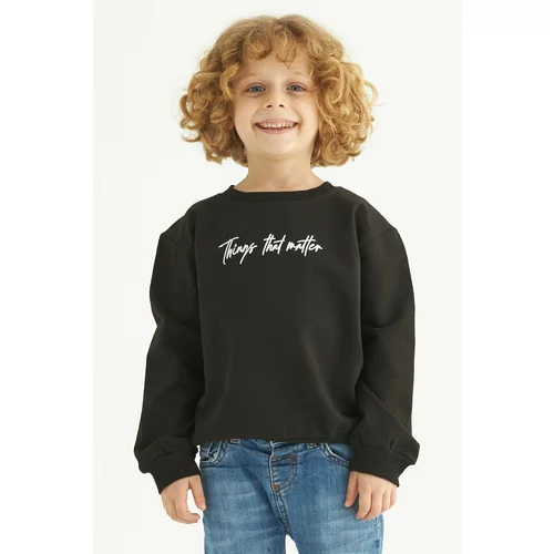 zepkids Boys' Black and Text Printed Crewneck Sweatshirt.