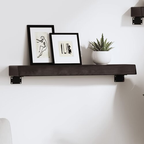 The Living Store Stenska polica temno rjava 60x10x6 cm trdna hrastovina - Stenska Polica, (21554432) Slike