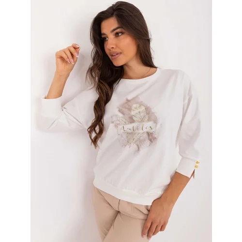 Fashion Hunters Ecru women's blouse with decorative buttons on the sleeve