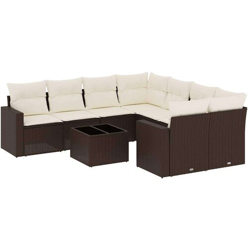 VidaXL 9-dijelni set vrtnih sofa s jastucima poliratan smeđi Slike