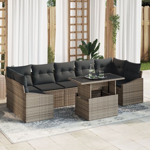 VidaXL Set vrtnih sofa od 8 komada s jastučićima Siva Poli ratan Slike