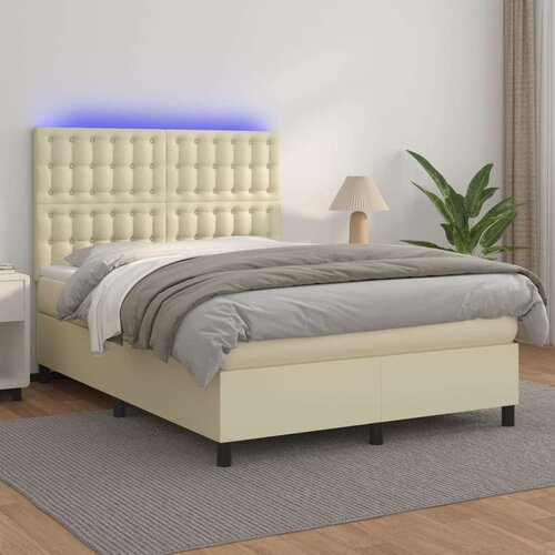  Box spring postelja z vzmetnico LED krem 140x190cm umetno usnje, (20899894) Cene