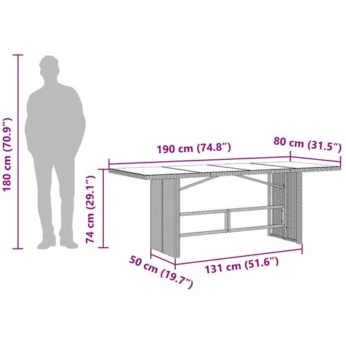  Vrtni stol sa staklenom pločom crni 190x80x74 cm od poliratana Slike