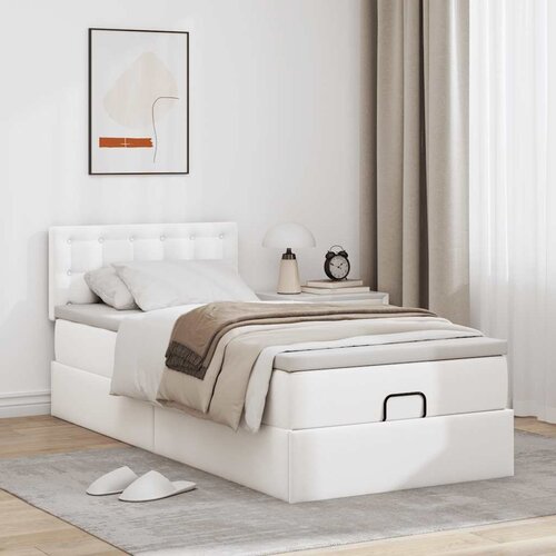 VidaXL Otomanski okvir kreveta s madracem bijela 90x200cm umjetna koža Slike