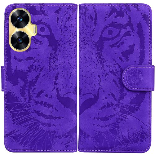 INORCO Denarnica Stojalo Shell za Realme C55 Tiger natisnjena PU usnjena torbica, ovitek za telefon proti padcu, (22036997) Cene