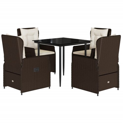  5-dijelni vrtni blagovaonski set s jastucima poliratan smeđi Smeđa 80 x 80 x 74 cm Slike