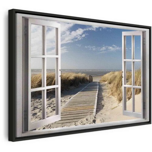  Slika - Window: View of the Beach 120x80 U crnom drvenom okviru Cene