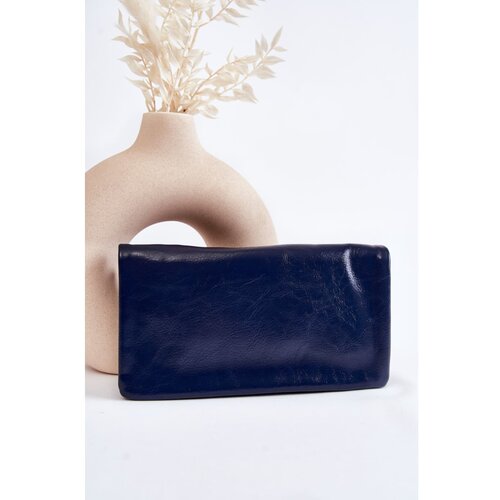 Kesi Women's Large Leather Wallet With A Zipper Navy Blue Shiness Cene