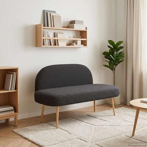  Oblikovana klupa s naslonjačem Crna 110 x 60 x 76 cm Boucl&amp;eacute; Slike